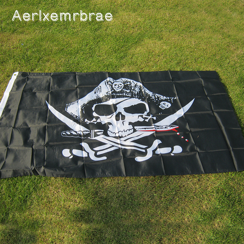 Aerlxemrbrae-drapeau de Pirate Jolly Roger avec œillets décoratifs, nouveau drapeau, énorme, 3x5 pieds, crâne et croix, épées ► Photo 1/2