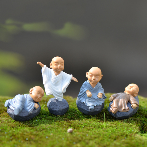 Figurine féerique 4 pièces, accessoires de décoration pour la maison, moines bouddhistes chinois Kawaii, bonsaï Miniature, meubles de jardin en résine, artisanat ► Photo 1/6