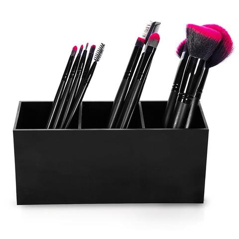 Boîte de rangement à 3 fentes, boîte de rangement pour cosmétiques, brosse, acrylique, couleur unie, outils de maquillage, blanc, noir, Durable, nouveau ► Photo 1/6