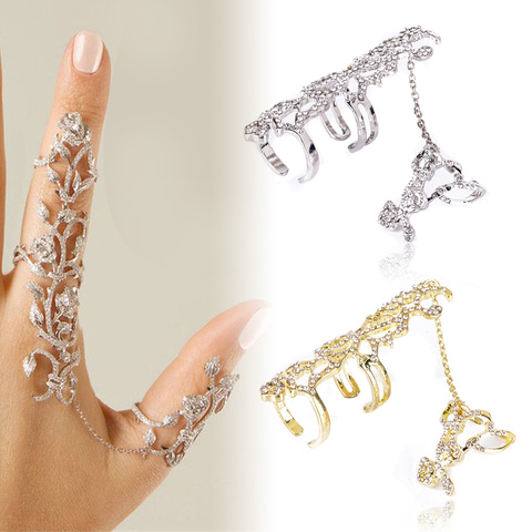 Femmes mode bijoux multiples doigt pile Knuckle anneaux gomme-dure or argent plaqué fleurs strass cristal anneaux ensemble ► Photo 1/6
