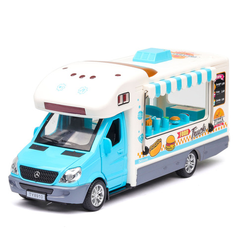 1:32 Simulation Amusement nourriture camion salle à manger voiture jouer maison avec voix diffusion alliage enfants jouet voiture modèle décoration cadeau ► Photo 1/6