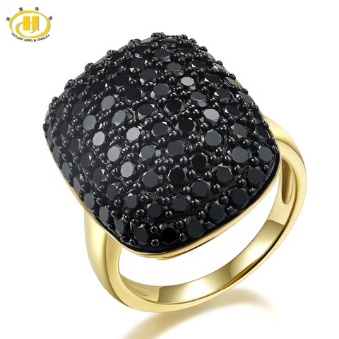 HUTANG-bague à grappes pour femmes, couleur or jaune, pierre précieuse naturelle, spinelle noire, bague en argent Sterling 925, bijou fin et élégant, idée cadeau ► Photo 1/6