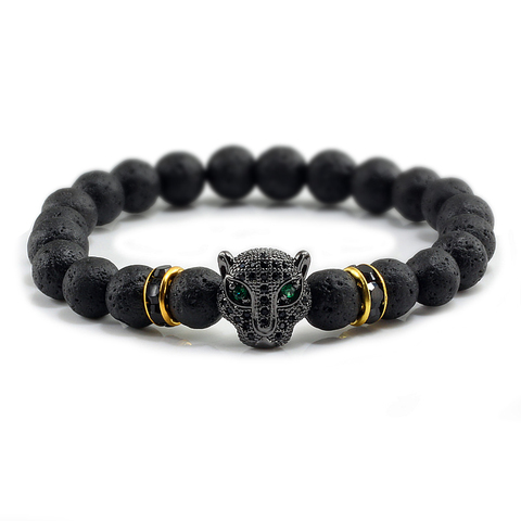 Bracelet de Yoga en lave noire pour hommes et femmes, 12 styles, perles d'équilibre, de guérison, Reiki, prière de bouddha, pierre naturelle, tête de léopard ► Photo 1/6