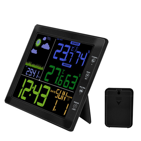 Horloge météo à écran couleur sans fil multifonction TS-8210, compteur de température et d'humidité pour l'intérieur et l'extérieur, contrôle du son ► Photo 1/6