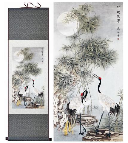 Peinture artistique chinoise avec grue, décoration de bureau, maison, rouleau chinois, peinture imprimée ► Photo 1/2