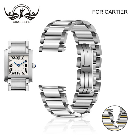Bracelet en acier inoxydable Bracelet de montre pour Cartier-TANK, 15mm, 20mm, Bracelet de fermoir papillon, boucle, ceinture, fermoir caché argent ► Photo 1/6