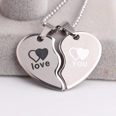 Amoureux vague Double coeurs vous aime 316L acier inoxydable pendentif colliers pour hommes femmes en gros ► Photo 1/4