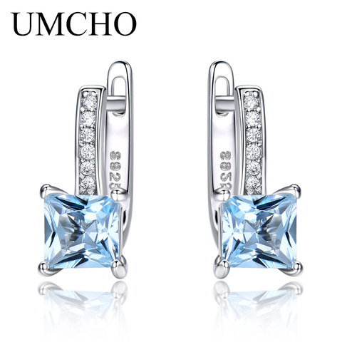 UMCHO-boucles d'oreilles en topaze bleu ciel avec clips pour femmes, en argent Sterling 925, tendance, romantique, à la mode, cadeau de mariage ► Photo 1/6