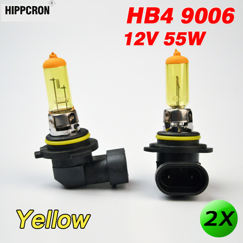 Hippcron lampes halogènes 12V 55W P22d | 2 x verre jaune HB4 9006, phares de voiture, ampoules automobiles ► Photo 1/5