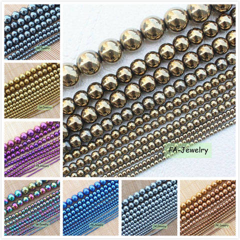 Perles rondes de couleur plaquée hématite naturelle, de 2 à 12mm, 15 pouces par brin, ► Photo 1/4