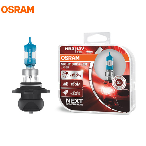 OSRAM 9005 HB3 12V 60W, nouveau Laser de nuit, lampes de voiture de nouvelle génération, phares halogènes + 150 plus lumineux 9005NL, 2X ► Photo 1/5