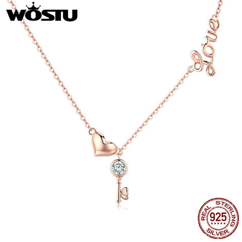 WOSTU-collier pendentif en argent Sterling et or 925, collier à pendentif véritable, clé du cœur, pour femmes, amoureux, bijoux cadeau, CQN292 ► Photo 1/6