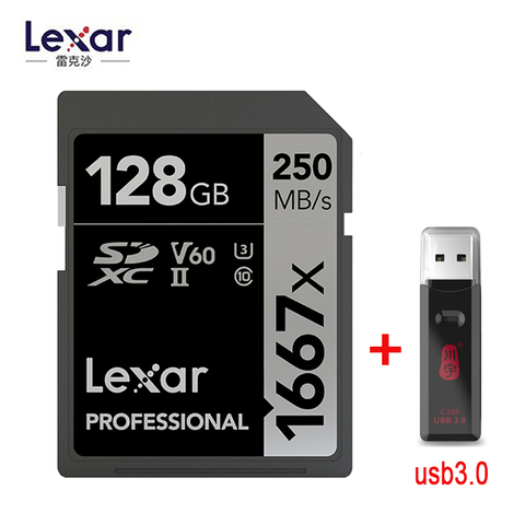 Lexar carte SD 1667X Original 250 mo/s 64GB 128GB 256GB SDXC UHS-II U3 carte mémoire Flash pour appareil photo numérique 3D 4K ► Photo 1/5