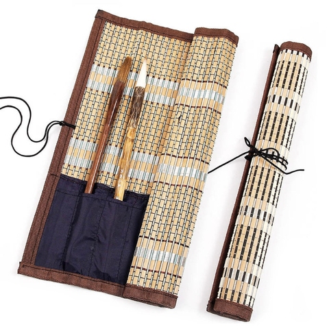 Porte-pinceau de peinture sac à roulettes en bambou étui à stylo calligraphie paquet de rideau pour fournitures d'art ► Photo 1/6