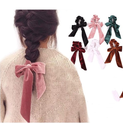 Accessoires pour cheveux en velours avec nœud | Chouchies pour femmes, nœuds et ruban, accessoires pour cheveux ► Photo 1/6