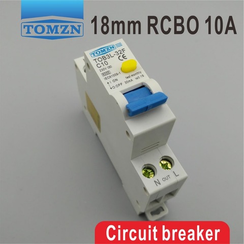 Disjoncteur RCBO 10A 1P + N 6KA | Disjoncteur de courant résiduel avec trop de courant et protection contre les fuites, de 18MM ► Photo 1/6
