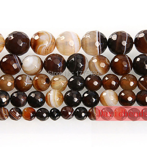 Perles rondes en agate à rayures brunes pour la fabrication de bijoux, livraison gratuite, 16 pouces, taille au choix de 4, 6, 8, 10 et 12MM ► Photo 1/1