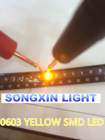 Lampe led Super brillante SMD 100 jaune 0603x2.0x2.4mm, 0603 pièces, 120mcd 0603 ~ 1.6 V, SMD 0.8 diodes jaunes 0.6 ► Photo 1/1