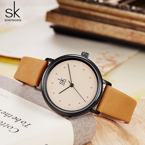 Shengke – montre-bracelet en cuir pour femmes, simple, rétro, design, Top marque, mode, mini ► Photo 1/6