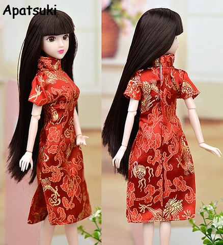 Haute qualité fleur rouge robe à la main pour Barbie poupée vêtements Cheongsam chinois robe traditionnelle Vestido Qipao robes de soirée ► Photo 1/3