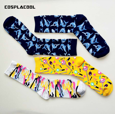 Cosplecool – chaussettes joyeuses de Style britannique pour hommes et femmes, couleur, Illustration créative, nouveauté Art Couple mei ► Photo 1/1