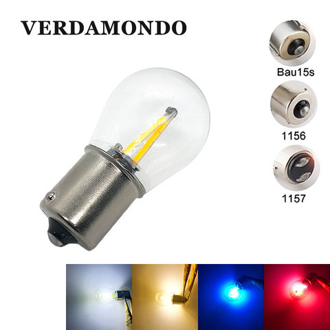Ampoule LED pour voiture 1156 BA15S 1157 BAY15D BAU15S, 2W, avec 2 filaments de frein COB, lampe de recul, 12V, blanc chaud, rouge, bleu ► Photo 1/6