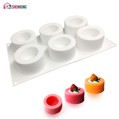 SHENHONG 6 Trous Pudding Tasse Art Gâteau Moule Pan 3D Silicone Moule Mousse Silikonowe Chocolat Moule de Cuisson ► Photo 1/4