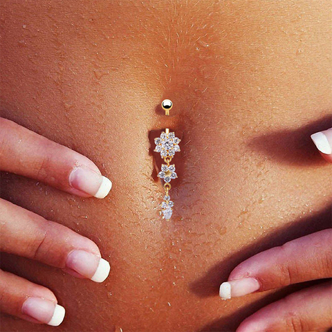 Nouvelle mode Sexy Piercing nombril ongles corps bijoux fleur pendentif cristal nombril anneaux pour femmes filles #77463 ► Photo 1/6
