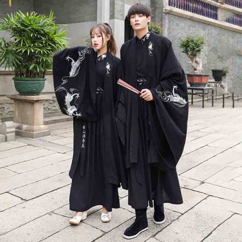 Adultes Couples noir Hanfu ensembles traditionnel chinois déguisement Couple Halloween Cosplay Costume pour hommes/femmes grande taille 4XL 5XL ► Photo 1/6