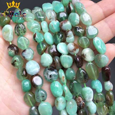 Perles en pierre de Jades, 8-10mm, Chrysoprase naturelle irrégulière, perles d'espacement ample, pour la fabrication de colliers, 15 pouces, bijoux à bricoler soi-même ► Photo 1/6