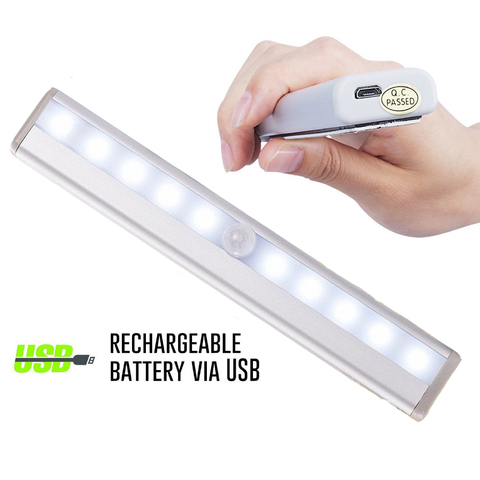 USB Rechargeable 10 LED PIR Capteur De Mouvement Veilleuse Placard Penderie Armoire Veilleuse Lampe De Nuit Avec Magnétique ► Photo 1/6