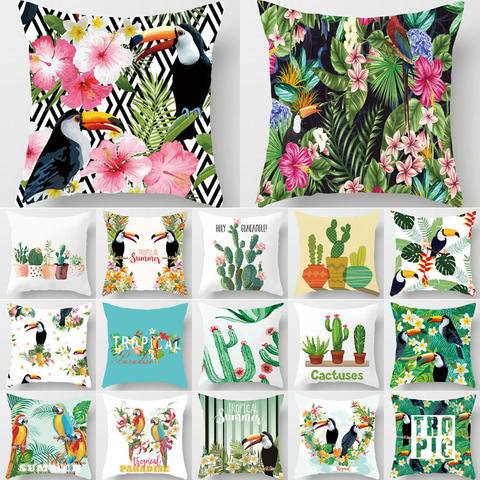 Housse de coussin décorative en Polyester, taie d'oreiller, Cactus, ananas, plante tropicale, pour salon, 40549 ► Photo 1/6