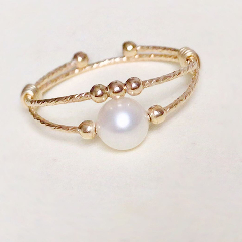 Anneaux de perles naturelles pour Femme, Bague en or, fait à la main, cadeau d'anniversaire, Boho ► Photo 1/1