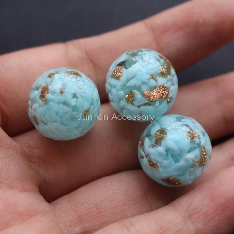 Perles en verre de 16mm pour la fabrication de bijoux, 10 pièces/lot, perles rondes à la mode, couleur bleu clair ► Photo 1/3