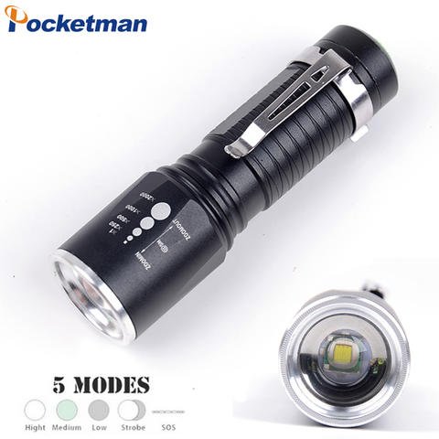 Puissante lampe de poche Zoomable XM-L T6 8000 Lumens 5 Modes torche étanche lampe de poche tactique en aluminium 18650 ou AAA batterie ► Photo 1/6