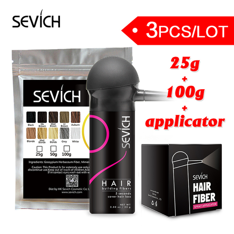 Sevich – lot de 3 recharges de poudre capillaire, 100g + gel 25g + applicateur, kératine, Spray amincissant pour cheveux ► Photo 1/6