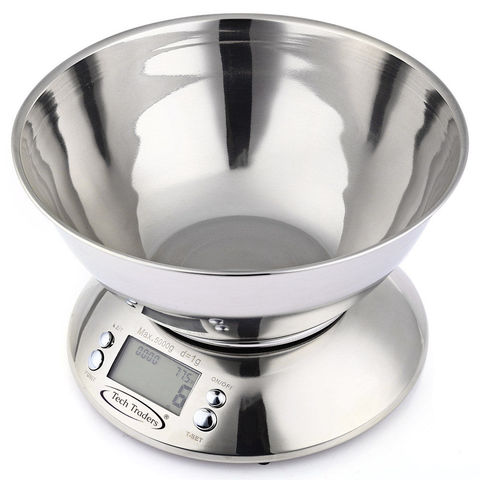 Balance de cuisine à bol en acier inoxydable 5kg, outils numériques de mesure des aliments de cuisine avec horloge alarme ► Photo 1/4