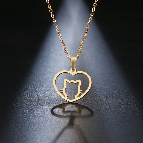 DOTIFI – collier en acier inoxydable pour femmes, couleur or, pendentif chat mignon, bijoux pour amoureux ► Photo 1/5