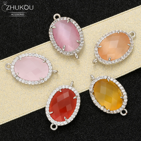 ZHUKOU – connecteurs ovales 14x23mm, accessoires pour la fabrication de bijoux de Bracelet, en laiton zircone cubique, modèle VS337 ► Photo 1/6