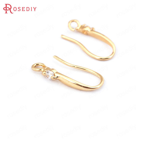 Lot de 6 crochets pour boucles d'oreilles, accessoires de bijouterie, en laiton plaqué or et Zircon, hauteur 18MM, 24K, 33200 pièces ► Photo 1/6