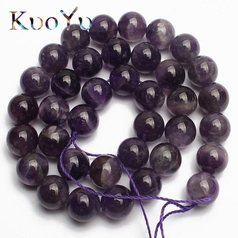Perles rondes en améthystes naturelles, cristal violet, pour la fabrication de bijoux, 15.5 pouces, taille 4/6/8/10/12mm, DIY, Bracelet et collier ► Photo 1/5