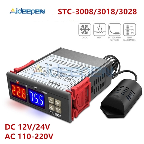 STC-3008 3018 3028 double régulateur de température numérique hygromètre C/F Thermostat deux relais sortie ca 110V 220V DC 12V 24V 10A ► Photo 1/6