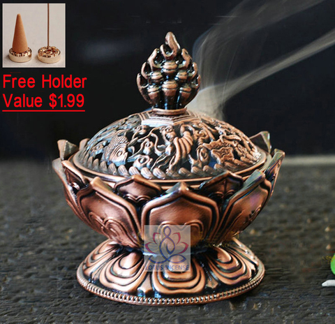 Brûleur d'encens Lotus tibétain 7.8*7.2*6.0cm alliage Bronze Mini brûleur d'encens Incensory métal artisanat décor à la maison livraison gratuite ► Photo 1/6