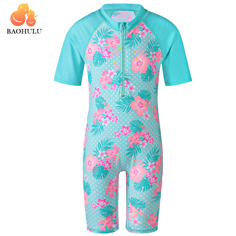 BAOHULU Cyan fleur bébé maillot de bain fille maillots de bain UV UPF50 + une pièce maillot de bain filles pour enfants 3-10 y enfants maillot de bain ► Photo 1/6