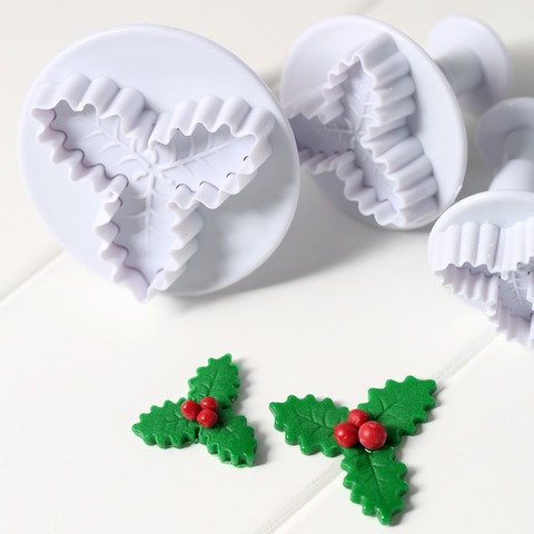 2 pièces/lot houx feuilles feuille gâteau outils Fondant décoration plongeur coupeurs noël gâteau décoration outil moule ► Photo 1/4