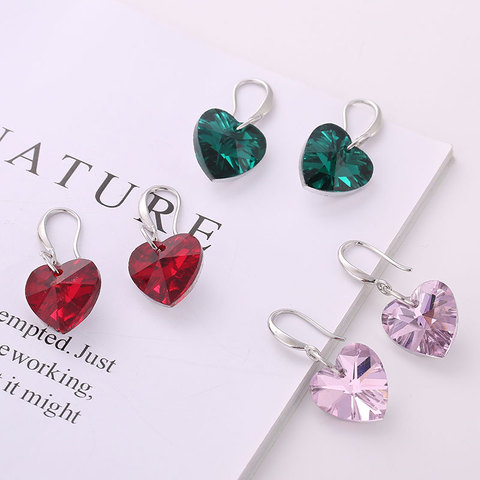 Boucles d'oreilles en forme de cœur d'océan pour femmes, bijoux en cristal plaqué argent autrichien, cadeau d'anniversaire, 2022 ► Photo 1/6
