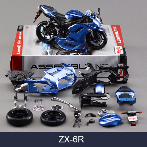 Maisto – Kit de modèles de moto bleu Kawasaki ZX6R, échelle 1:12