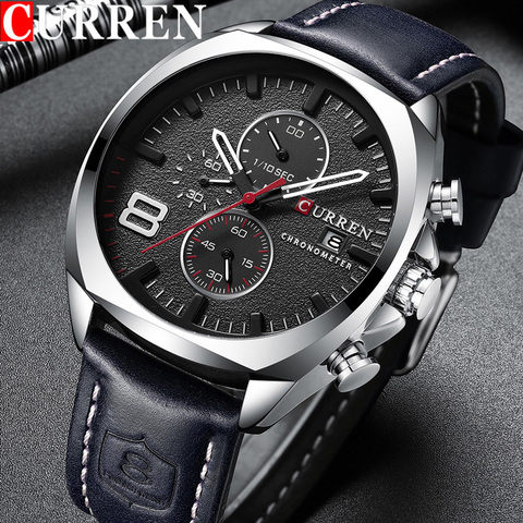 CURREN – montre-bracelet en cuir pour hommes, chronographe étanche, horloge de Sport militaire, marque de luxe, 8324 ► Photo 1/6