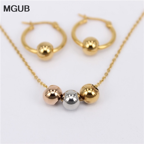 MGUB – ensemble de boucles d'oreilles, 10mm-70mm, 3 couleurs, perles métalliques, bijoux en acier inoxydable, cadeau ► Photo 1/6