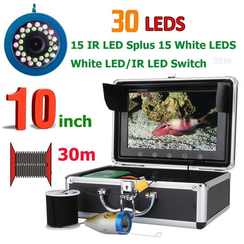 GAMWATER – caméra de pêche sous-marine 10 pouces, 30 led, 15M 30M 50M 1000TVL, 15 led blanches + 15 lampes infrarouges ► Photo 1/6